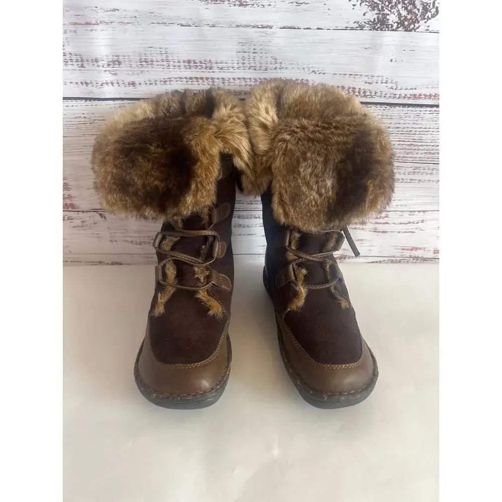 B.O.C. Born Winter Suede Shearling Lace Up Women's Brown Boots Size 6.5